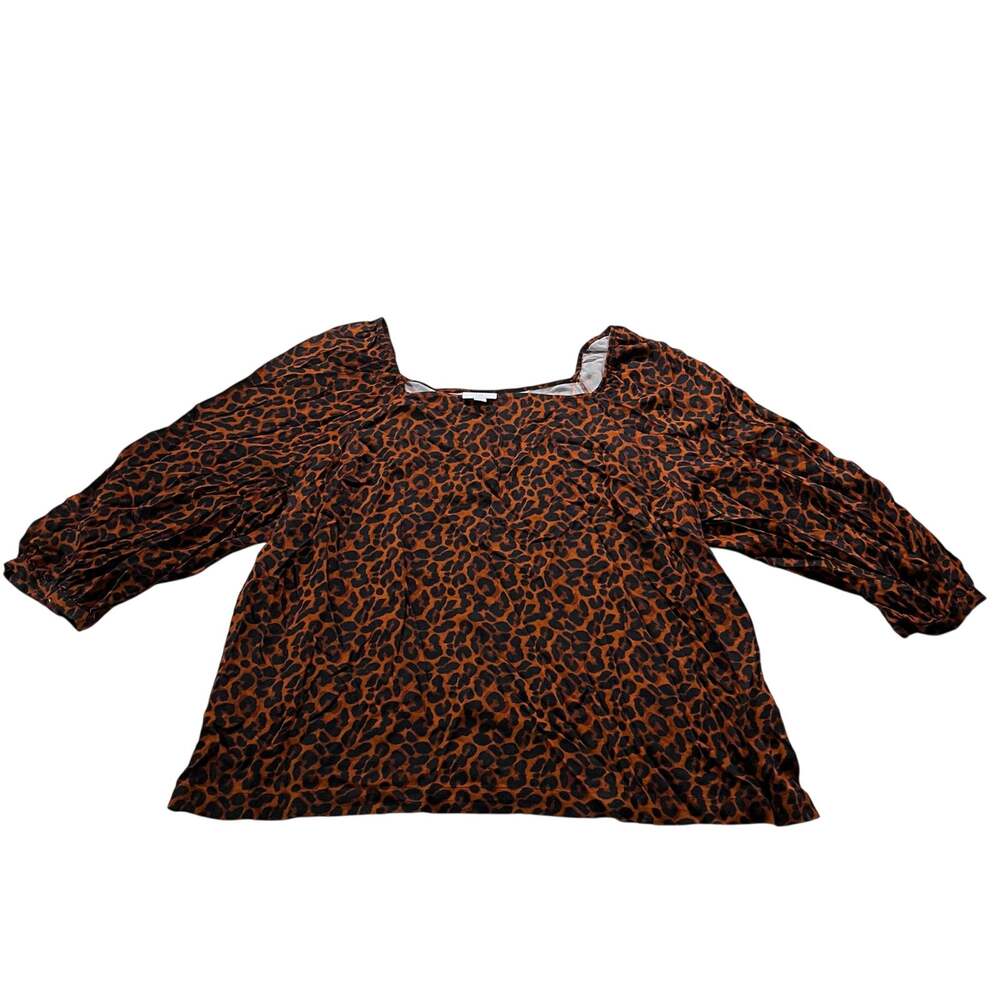 J Jill Leopard Print Square Neck Blouse Plus Size 2X Casual Work Office